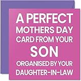 Lustige Muttertagskarte vom Sohn – organisiert von Schwiegertochter – witziges Muttertagsgeschenk für Mütter, 145 mm x 145 mm, saisonale Grußkarten für Mama Geschenke