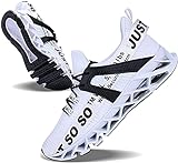 JSLEAP Weiß Laufschuhe Herren Laufschuhe Fitness straßenlaufschuhe Sneaker Sportschuhe atmungsaktiv rutschfeste Mode Freizeitschuhe (2 Weiß,Größe 44 EU/270 CN)