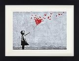 1art1 Mädchen - Mädchen Mit Luftballon Und Schmetterlingen, Banksy-Style Gerahmtes Bild Mit Edlem Passepartout | Wand-Bilder | Kunstdruck Poster Im Bilderrahmen 40 x 30 cm