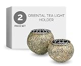 Flanacom Premium Windlicht - 2 Set - Schwarz Gold - Teelichter - Teelichtgläser Windlicht - Orientalisches Teelicht - Marokkanische Teelichtg