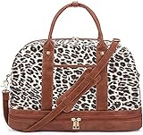 Tasche für Damen Canvas Overnight Bag Große Reisetaschen für Damen Carry on Shoulder Duffle Bag mit Schuhfach Perfekt für Reisen/täglichen Gebrauch/Geburtstagsgeschenk-Braun Leopard