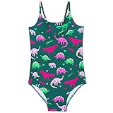 aaSccex 1-teiliger Badeanzug mit Dinosaur-Aufdruck für kleine Strand Sport UPF 50+ Badeanzug Spa Sling Badeanzug für Bikini Teenager Mädchen (Green, 4-5 Years)