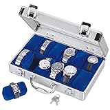 SAFE 265 ALU Uhrenaufbewahrungsbox Herren für 12 Uhren-Schmuckhalter in königsblauem Samt - abschließbare Uhren Box mit Glasdeckel und abnehmbaren Uhrenkissen