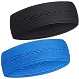 HASAGEI Sport Stirnband für Herren und Damen Feuchtigkeitsableitendes UnisexAnti Rutsch Elastisch Headband für Yoga, Laufen, Wandern, Fahrrad, Tennisbälle (Black+Blue)