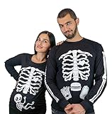 Halloween Paar Glow in The Dark Langarm Shirts Baby x-ray Mutterschaft tee männer Essen Burger Skelett Ribcage Shirts, Herren Version - Schwarz, 4X-Groß