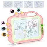 DUTISON Magnetische Maltafel Zaubertafeln für Kinder Löschbar Magnettafel Zaubermaltafel Zeichenbrett mit 3 Briefmarken für 3 4 5 Jahre alt (Rosa)
