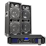 MAX28 - DJ Set, PA Anlage, DJ Boxen Set 1600W und 700W Verstärker mit Bluetooth, MP3, USB, MAX28 Bundle 2 passiv Lautsprecher, PA-System