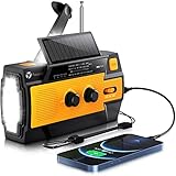 Kurbelradio, Puiuisoul Notfallradio mit 4000mAh Akku, Solarradio mit 3-Mode-Taschenlampe und LED-Leselicht, AM/FM-Radio mit SOS-Alarm, wasserdicht, für Camping, Outdoor-Notfall