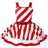 iEFiEL Mädchen Weihnachten Kleid Ärmellose Zuckerstange Kostüm Kinder Weihnachtskostüm Streifen Partykleid Ballett Tutu Festzug Kleidung Rot 134-140