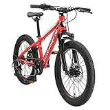 BIKESTAR Kinder Fahrrad Aluminium Mountainbike 7 Gang Shimano, Scheibenbremse ab 6 Jahre | 20 Zoll Kinderrad MTB | Rot