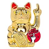 Angry Cat - aus Lucky Cat (Winkekatze) Wird Stinkekatze - Angry Cat | Dekorationsartikel aus Kunstoff für Büro, Wohnzimmer | für Winkekatzen-Liebhaber | Farbe: Gold, Größe ca. 15 cm