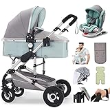 3 in 1 Kinderwagen, Kombikinderwagen komplettset Infant Reisesysteme Kinderwagen Liegender Buggy Kinderwagen Neugeborenen Kinderwagen Faltbarer Standardkinderwagen, 8 Geschenke (Blue)