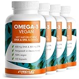 Omega-3 vegan - 480 Kapseln mit 2.000 mg Algenöl pro Tag - Testsieger 2021, hochdosiert mit 600mg DHA & 300mg DHA - Omega-3 Algenöl Kapseln (vegan) - laborgeprüft mit Analyse-Zertifikat, 4x120 Kapseln