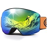 LEMEGO Skibrille Ski-Goggle Snowboardbrille Doppel-Sphärisch Linse OTG UV-Schutz Anti-Fog Helmkompatible Schneebrille Verspiegelt mit Magnet-Wechselsystem Brille für Brillenträger Herren Damen (Gold)