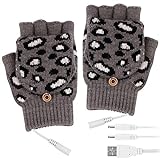 NCONCO Beheizte USB-Handschuhe für Damen, Winter, halbe fingerlose Fäustlinge, Heizhandwärmer für Tippen, Wandern, Radfahren, grau, 85
