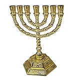 Jerusalem 12 Stämme Israels 7 Zweige Tempel Menora Gold 11,4 cm