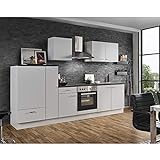 Lomadox Einbauküche mit Elektrogeräten 300cm | Küchenzeile Küchenblock E-Geräte Singleküche | Weiss/Graphit 3m