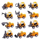 Koogel Mini Legierung Bagger, 12 Stk. Baustellen Fahrzeuge Baufahrzeuge Autos Set Lastwagen Autos Set für Kinder Sand Spielzeug ab 3 Jahren