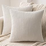 MIULEE 2er Set Kissenbezüge Kord Kissenhülle Dekorative Kissenbezug Sofakissen Couchkissen Dekokissen Zierkissenbezug Deko Kissenhülle mit Verstecktem Reißverschluss 40x40 cm Beig