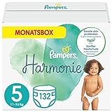 Pampers Baby Windeln Größe 5 (11+ kg) Harmonie, 132 Stück, MONATSBOX, Sanfter Hautschutz Und Pflanzenbasierte Inhaltsstoffe
