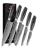 XINZUO 5er Damastmesser Set küchenmesser 67 Schichten Damaststahl Kochmesser Messerset mit Pakkawood Griff - Ya Serie