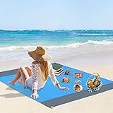 Vegena Picknickdecke Wasserdicht 210 x 200 cm, Stranddecke Sandfrei Matte mit 4 Pfosten und Tasche, Ultraleicht Kompakt Sandabweisend Strandmatte Outdoor Campingdecke für Reisen Wandern Camping