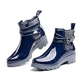 Hitmars Gummistiefel Damen Kurz Schlupfstiefel Regenstiefel Frauen Stiefeletten Stiefel Kurzschaft Wasserdicht Chelsea Boots- Gr. 37 EU , Blau