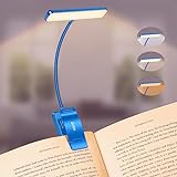 Gritin Leselampe Buch Klemme, USB Wiederaufladbare Buchlampe mit 19 LEDs, 3 Farbtemperatur Modi, Lange Laufzeit, Stufenlose Helligkeit Klemmlampe, 360° Flexibel Klemmleuchte-Porzellanblau