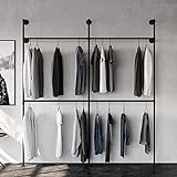pamo Kleiderstange Wandmontage Schwerlast - Offener Kleiderschrank oder Kleiderständer industrial schwarz aus Metall Wasserrohren - KIM II Double