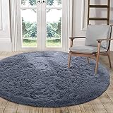 Leesentec Teppiche Runde Schlafzimmer Teppiche Wohnzimmer Anti-Rutsch-Weich Flauschiger Teppich Zottelige Fußmatten Groß für Flur (grau, 140cm)