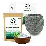 NORDHOLZ® Mentholkristalle Sauna 100g + Sauna Ei - Wohltuendes Saunaerlebnis mit dem perfekten Sauna Zubehör - Sauna Speckstein & Menthol Kristalle für einen langanhaltenden und intensiven Duft