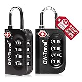 OW-Travel Zahlenschloss 4 Stellig Kofferschloss Vorhängeschloss Gepäckschloss Sicherheitsschloss Lock TSA USA Schloss Zahlencode für Reisekoffer Spind Rucksack Luggage:2 Schw