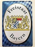 Metall Schild 20x30cm Freistaat Bayern Wappen blau weiß Tin Sign