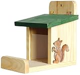 dobar® 22219e Eichhörnchenfutterstation - Eichhörnchen Futterhaus Massivholz - Futterbox zum Eichhörnchen füttern - Futterstelle zum Eichhörnchen füttern Nüsse/Kerne/Früchte - 16 x 23 x 22 cm - Grü