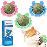 Aucenix 3 Stück Katzenminze Balls Spielzeug für Katze, Katzenminze Wandroller für Katzenlecken, Zahnreinigung Dentales essbares Kätzchenspielzeug, Natürliches drehbares Katzenspielzeug