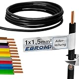 EBROM Aderleitung - Einzelader starr - PVC Leitung - Verdrahtungsleitung - H07V-U 1,5 mm² - 1,5 mm2 - Farbe: schwarz - viele Längen wählbar, von 10 Meter bis 100 Meter - Ihre ausgewählte Länge: 10