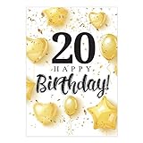 Friendly Fox Geburtstagskarte runder Geburtstag - 20. Geburtstag Glückwunschkarte zum Geburtstag - große Happy Birthday Karte inkl. Umschlag - Klappkarte 20 Geburtstag - Ballons & Konfetti