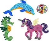 Hama Stiftplatte Set (300 Delphin, 313 Seepferd, 315 Einhorn) + 100 Bunte Bügelperlen + Bügelanleitung im Blister B
