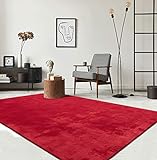 the carpet Relax Moderner Flauschiger Kurzflor Teppich, Anti-Rutsch Unterseite, Waschbar bis 30 Grad, Super Soft, Felloptik, Rot, 60 x 110 cm