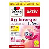 Doppelherz B12 Energie Sofort – Vitamin B12 trägt zur Verringerung von Müdigkeit und Erschöpfung bei – Vegan und hochdosiert – 30 Schmelztabletten