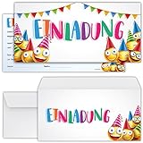 beriluDesign Smiley Einladungskarten zum Geburtstag Mädchen Jungen Kinder - Einladungen Kindergeburtstag Party Emoji mit Umschlägen