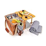 SÄNGER | Picknickkorb Borkum für 4 Personen, Großer Picknickkorb mit integriertem Tisch, Picknickdecke & Geschirr, Komplett-Set