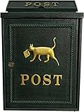 Briefkasten mit dekorativem Schloss für den Außenbereich, Retro, an der Wand befestigter Briefkasten aus Gusseisen, Garten, dekorative Katze (Color : Green)