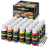Magicfly Acrylfarbe, 30 Farben Draußen Waschfeste Acrylfarbe Outdoor Set 60ML, ideal für Draussen, Leinwand, Papier, Holz, Stein, Keramik, Modell, Künstler, Kinder, mit 3 Pinseln