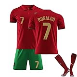 KiKa Monkey Portugal Home Stadium No. 7 Cristiano Ronaldo Red Jersey Fußballtrikot für Kinder mit Socken Fußballtrikot für Erwachsene, rot, 4XS