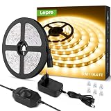 Lepro LED Strip 5M, Warmweiß 3000K Dimmbar, 300 LEDs, 12V Selbstklebend, IP20 Band, Flexible DIY Leiste, Lichtband Kette Mit Netzteil für Innen Küche Dek