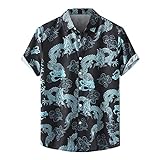 JAYYOU Hawaii-Hemden für Herren, lässig, Patchwork-Knöpfe, Strand, nicht positionierend, Druck, Turndown Sommer, Kurzarm-Shirt, Blusen, blau, M
