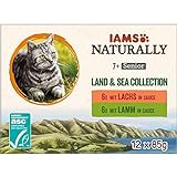 IAMS Naturally Senior Katzenfutter Nass in Sauce - hochwertiges Nassfutter mit Fleisch und Fisch für ältere Katzen, Land & Sea Collection, 12 x 85 g