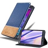 Cadorabo Hülle kompatibel mit Samsung Galaxy Note 4 in DUNKEL BLAU BRAUN - Schutzhülle mit Magnetverschluss, Standfunktion und Kartenfach