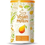 Vegan Protein - MANGO - Pflanzliches Proteinpulver aus gesprossten Reis und Erbsen - 75% Eiweißanteil - 23g Protein pro Portion - 600 Gramm Pulver